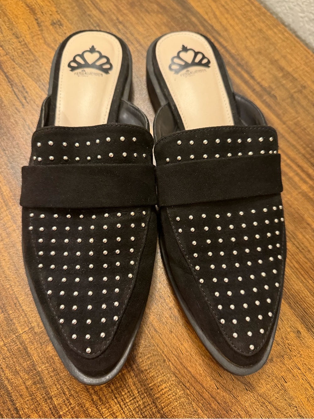 Fergalicious by Fergie Black Studded Slip-On Mules - 7.5